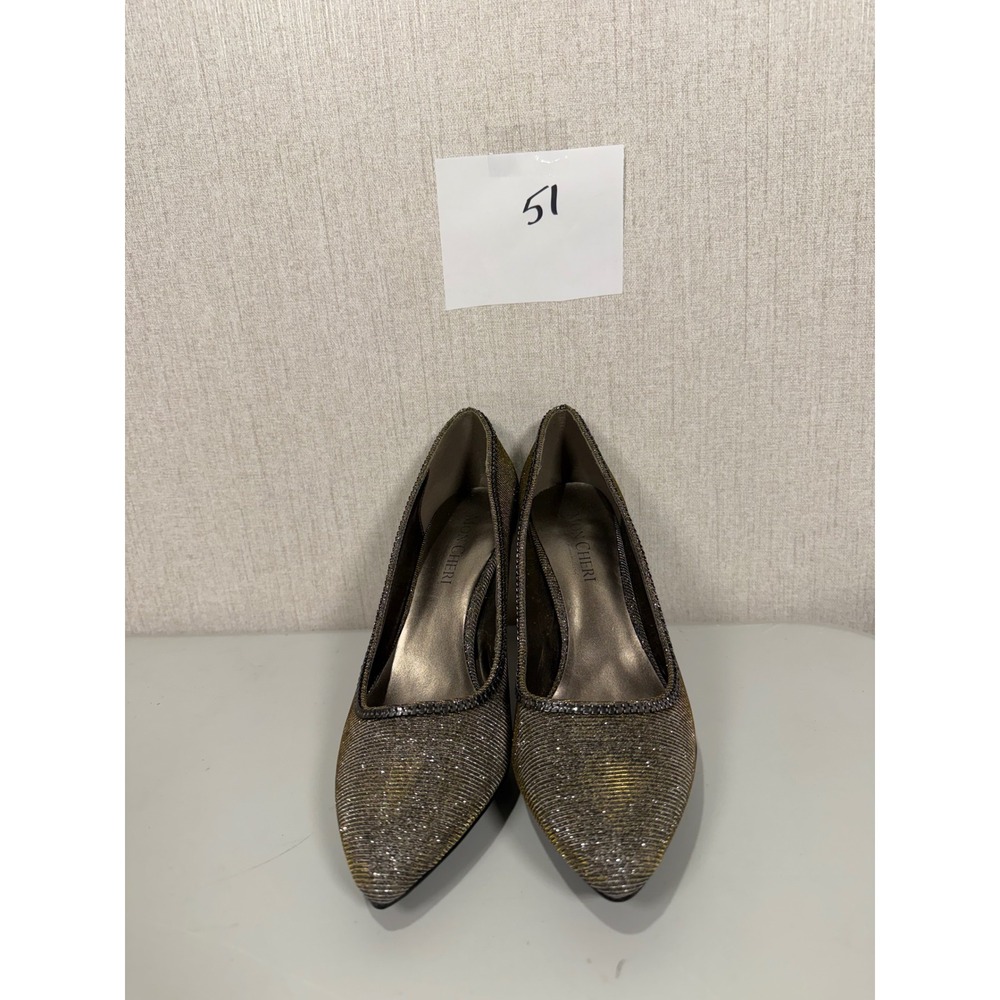 Mon Cheri Carol Metallic Gold Silver Shimmer Pointed Toe Pumps Heels Size 10